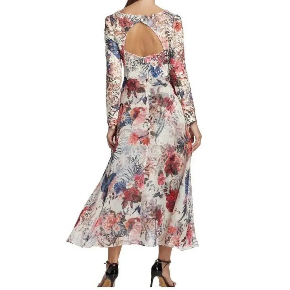 NWT Marchesa Notte Flared Floral Long-Sleeve Dress Size 8 #2N502 - Picture 3 of 14